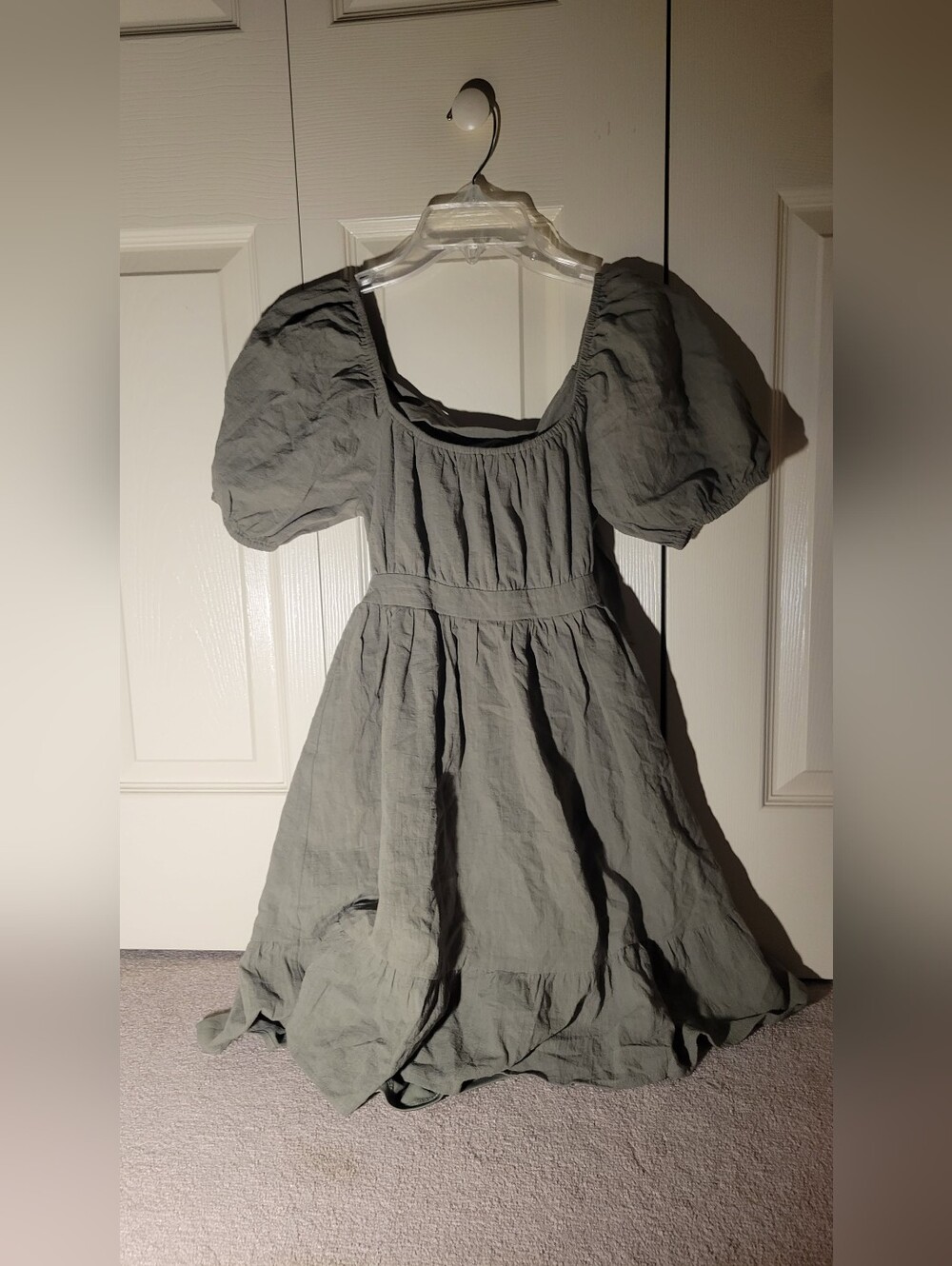 Puff Sleeve Square Neck Mini Dress in Sage Green